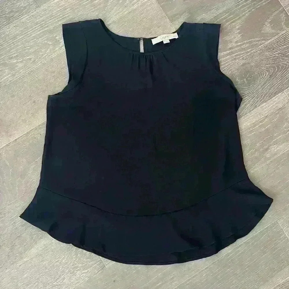 LOFT Sleeveless Top Ruffle Sleeve and Hem